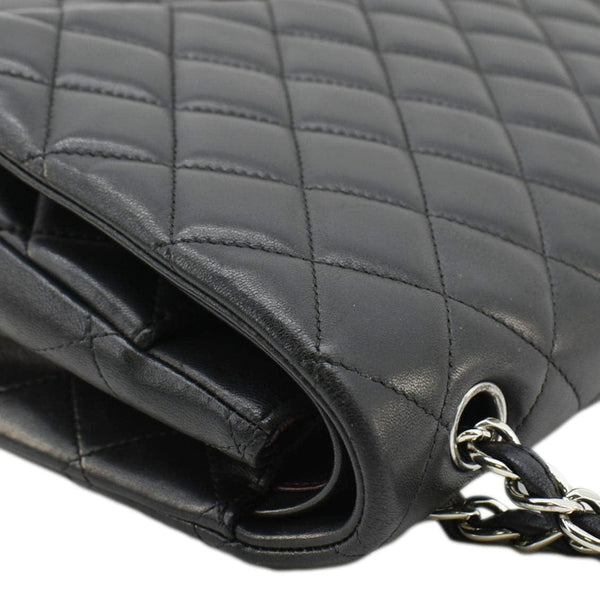 CHANEL Maxi Double Flap Leather Shoulder Bag Black