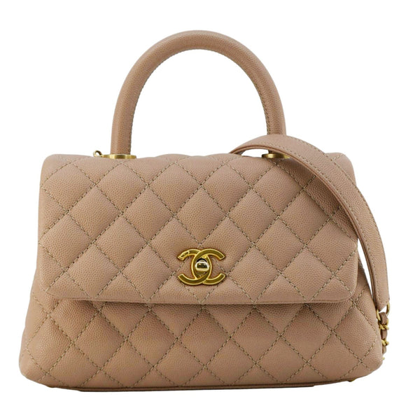 CHANEL CC Coco Flap Caviar Leather Top Handle Shoulder Bag Light Pink