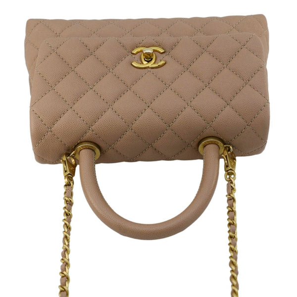 CHANEL CC Coco Flap Caviar Leather Top Handle Shoulder Bag Light Pink