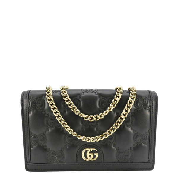 GUCCI GG Matelasse Leather Chain Wallet Shoulder Bag Black 723787