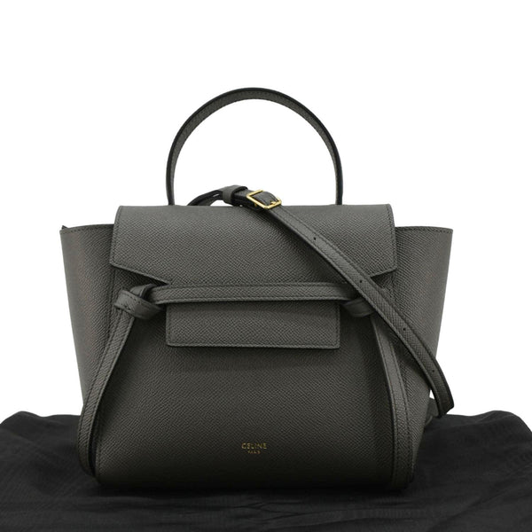 CELINE Nano Belt Grained Calfskin Leather Shoulder Bag Dark Grey