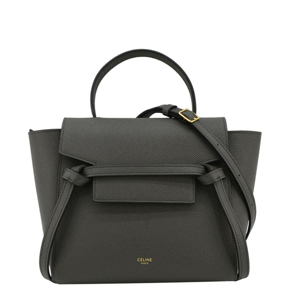 CELINE Nano Belt Grained Calfskin Leather Shoulder Bag Dark Grey