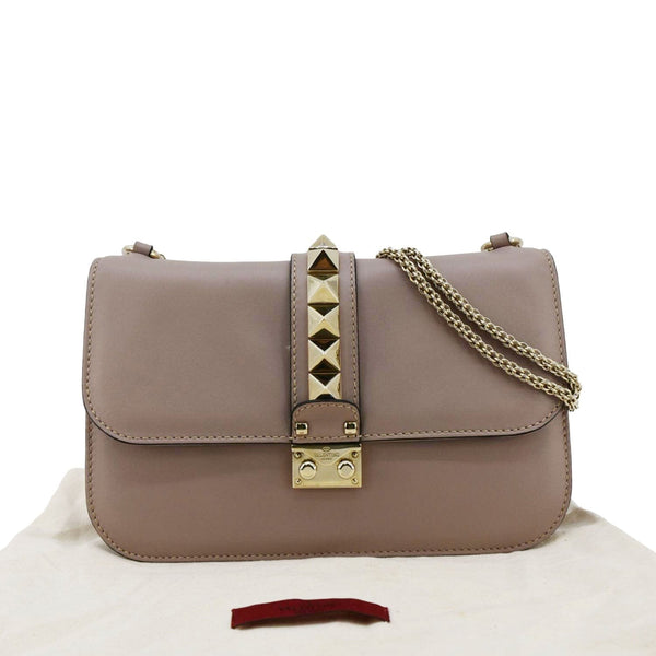 VALENTINO Glam Lock Leather Light Purple Crossbody Bag front look