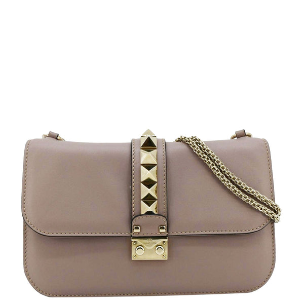 VALENTINO Glam Lock Leather Light Purple Crossbody Bag front look