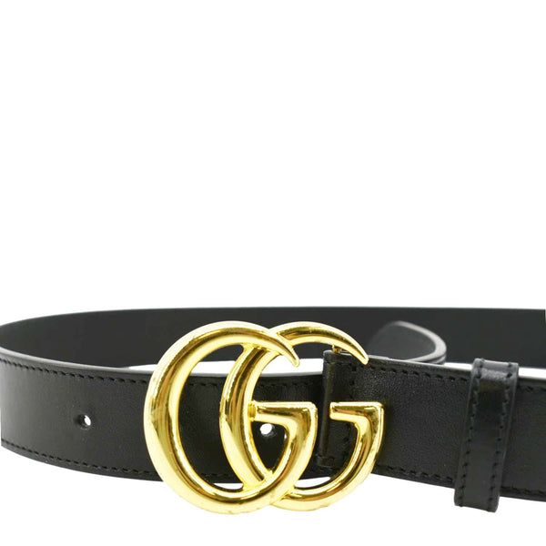 GUCCI Double G buckle Marmont Leather Belt Black 414516 Size 80.32