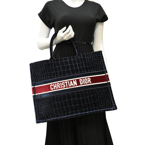 CHRISTIAN DIOR Embossed Velvet Tote Bag Navy dummy dide