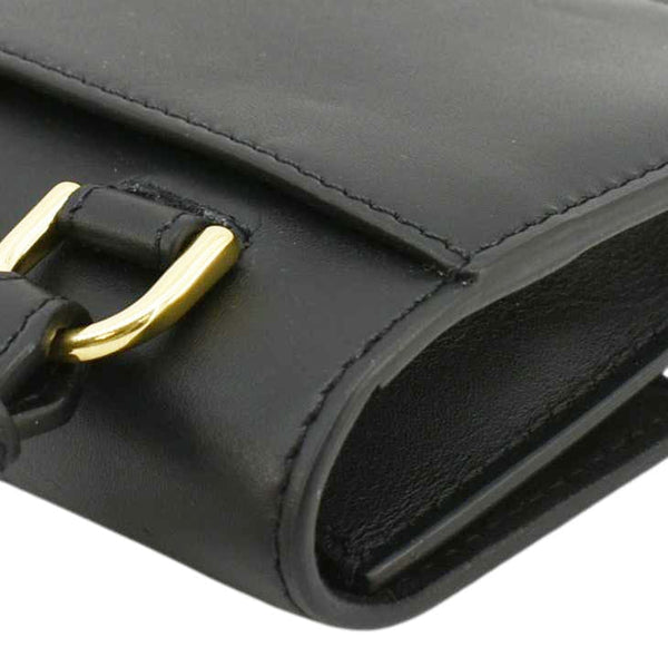 FENDI Flat Baguette Mini Leather Shoulder Bag Black