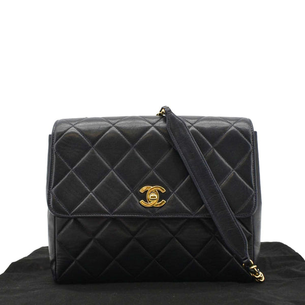 CHANEL Square CC Flap Vintage Quilted Leather Shoulder Bag Black