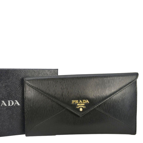 PRADA Vitello Move Envelope Leather Wallet Black