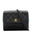 CHANEL Square CC Flap Vintage Quilted Leather Shoulder Bag Black