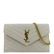 YVES SAINT LAURENT Monogram Envelope Leather Chain Crossbody Bag Cream