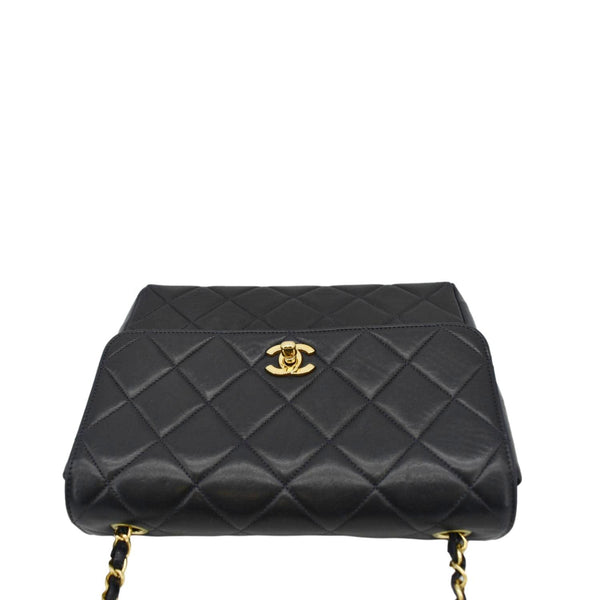 CHANEL Square CC Flap Vintage Quilted Leather Shoulder Bag Black