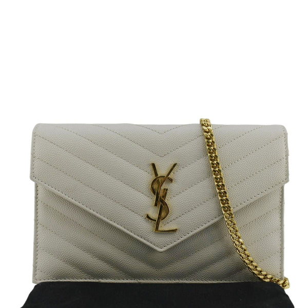 YVES SAINT LAURENT Monogram Envelope Leather Chain Crossbody Bag Cream