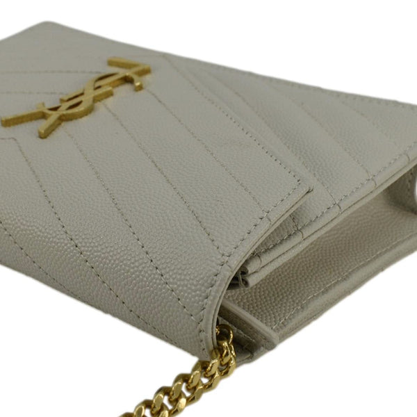 YVES SAINT LAURENT Monogram Envelope Leather Chain Crossbody Bag Cream