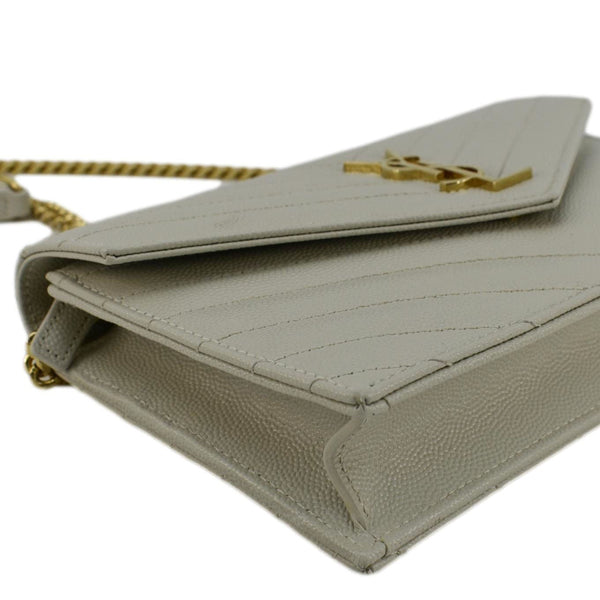 YVES SAINT LAURENT Monogram Envelope Leather Chain Crossbody Bag Cream