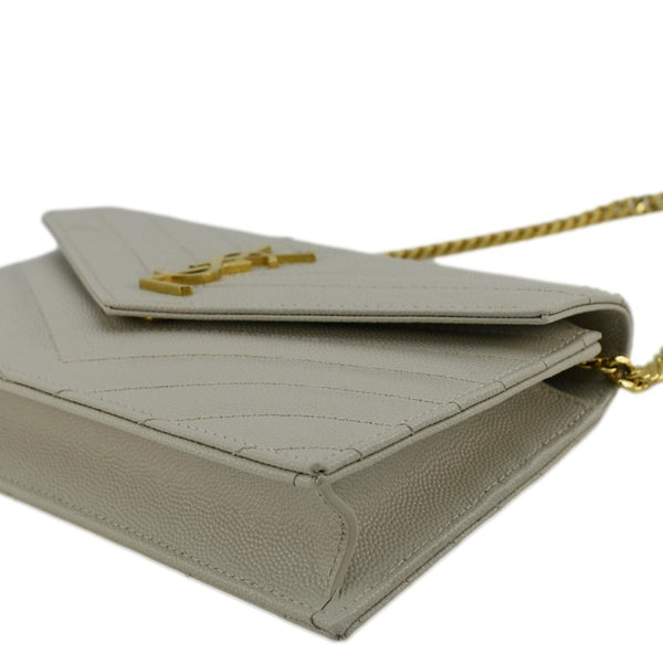 YVES SAINT LAURENT Monogram Envelope Leather Chain Crossbody Bag Cream