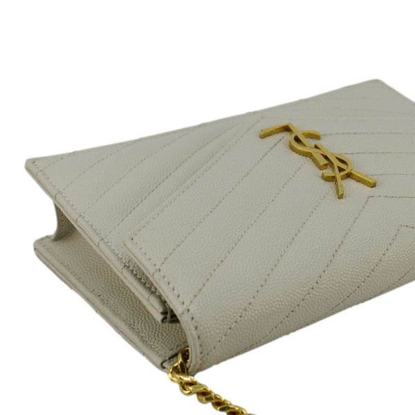 YVES SAINT LAURENT Monogram Envelope Leather Chain Crossbody Bag Cream