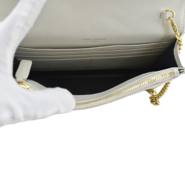 YVES SAINT LAURENT Monogram Envelope Leather Chain Crossbody Bag Cream