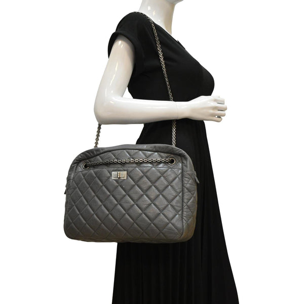 CHANEL Reissue Large Quilted Leather Camera Shoulder Bag Grey dummy look