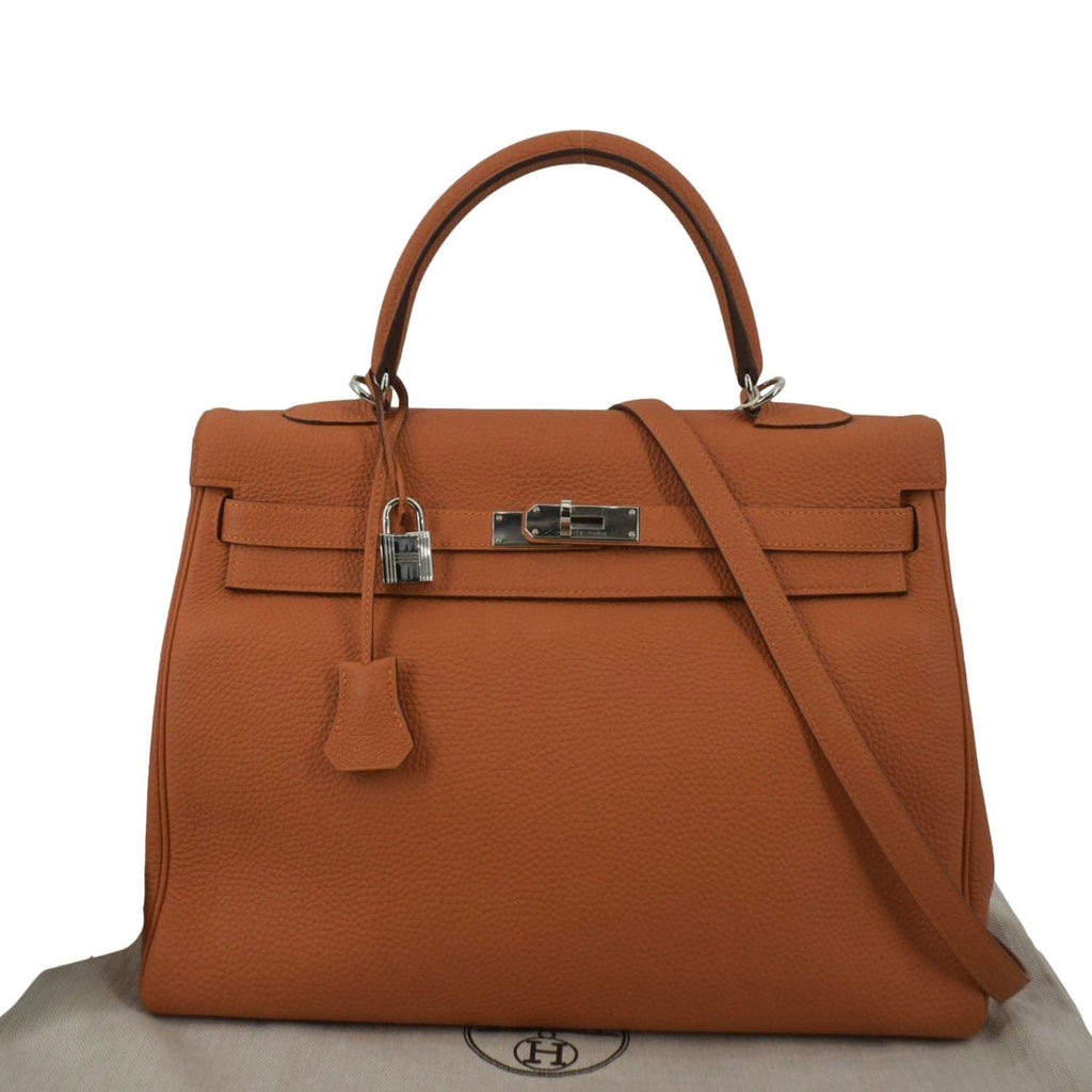 HERMES Kelly 35 Togo Leather Satchel Shoulder Bag Orange