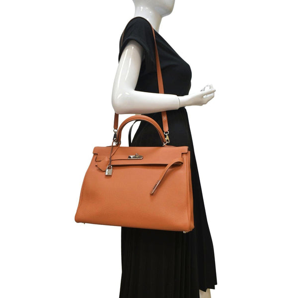 HERMES Kelly 35 Togo Leather Satchel Shoulder Bag Orange