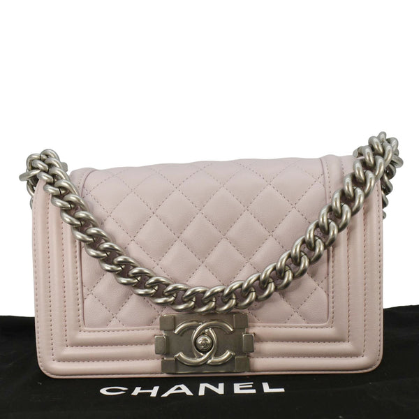 CHANEL Small Flap Boy Quilted Leather Shoulder Bag Pink