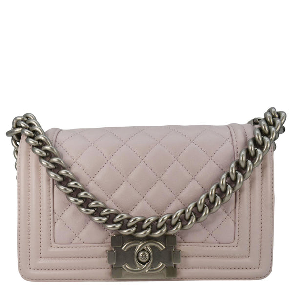 CHANEL Small Flap Boy Quilted Leather Shoulder Bag Pink