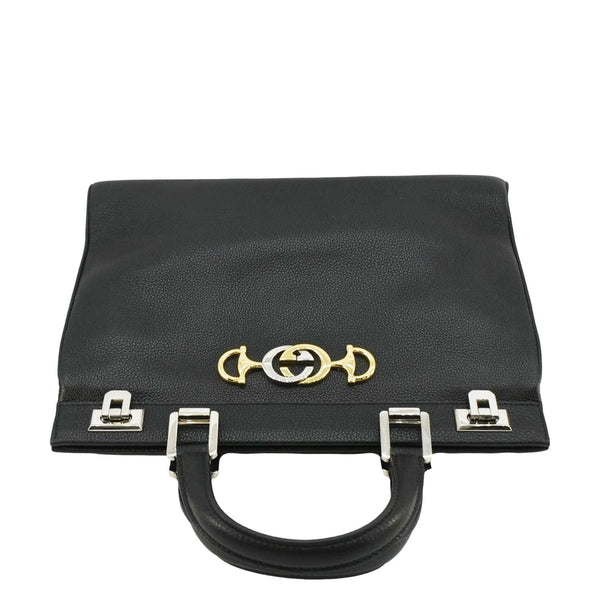 GUCCI Zumi Medium Leather Top Handle Shoulder Bag Black 564714