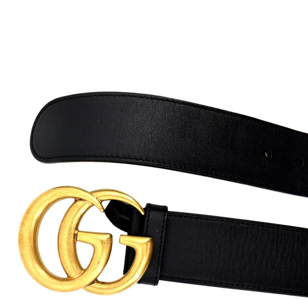 GUCCI Double G Buckle Leather Belt Size 90.36 Black 400593