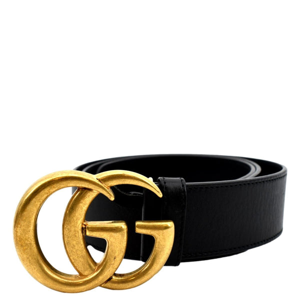 GUCCI Double G Buckle Leather Belt Size 90.36 Black 400593