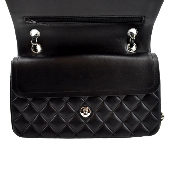 CHANEL Classic Medium Double Flap Quilted Leather Shoulder Bag Black