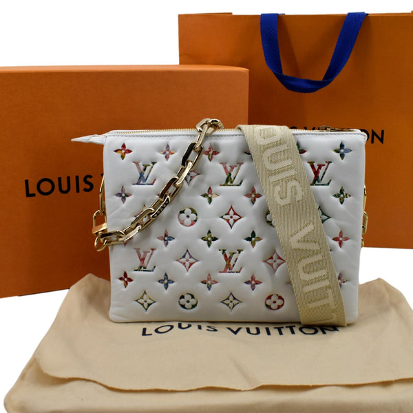 LOUIS VUITTON Coussin PM Monogram Embossed Leather Shoulder Bag White