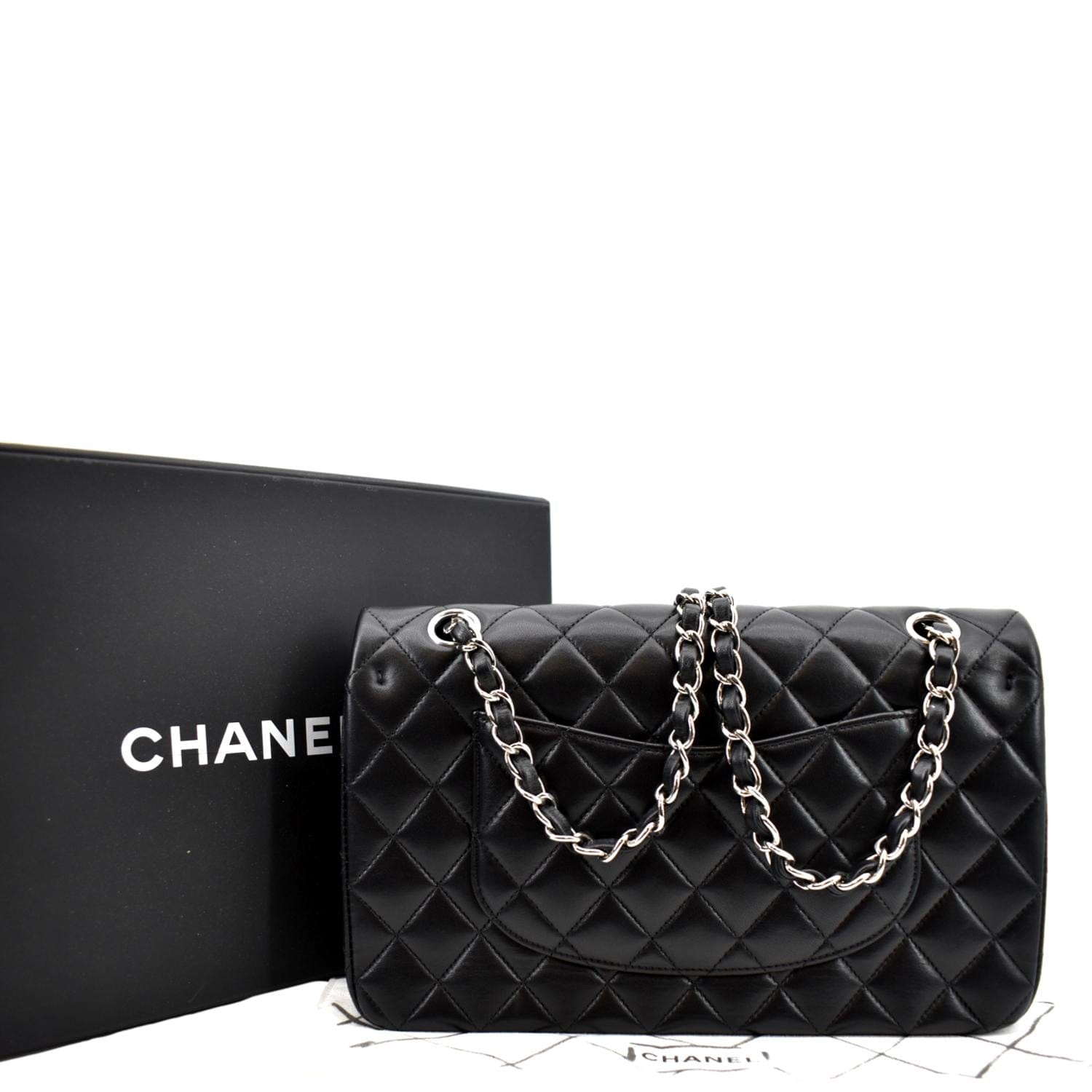 Authentic Chanel Classic Black Quilted Caviar Leather Classic Medium Double Flap Bag