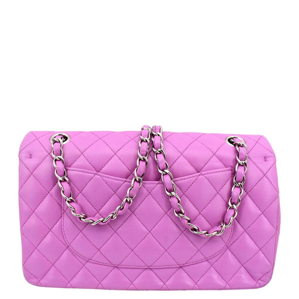 CHANEL Classic Medium Double Flap Quilted Leather Shoulder Bag Neon Pink