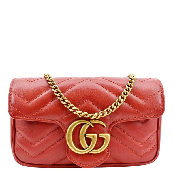 GUCCI GG Marmont Super Mini Matelasse Leather Crossbody Bag Red 476433