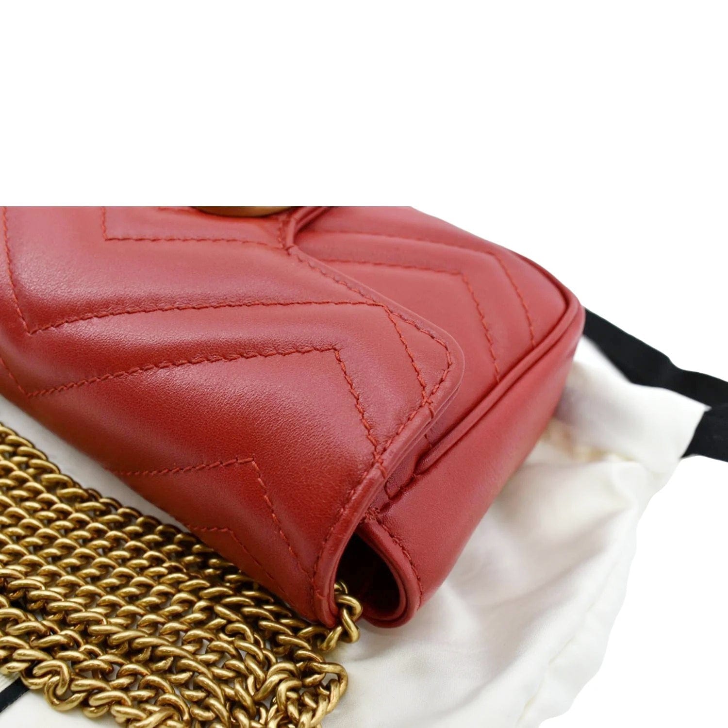 GUCCI MINI MARMONT WALLET ON gold CHAIN RED SHOULDER Handbag Purse