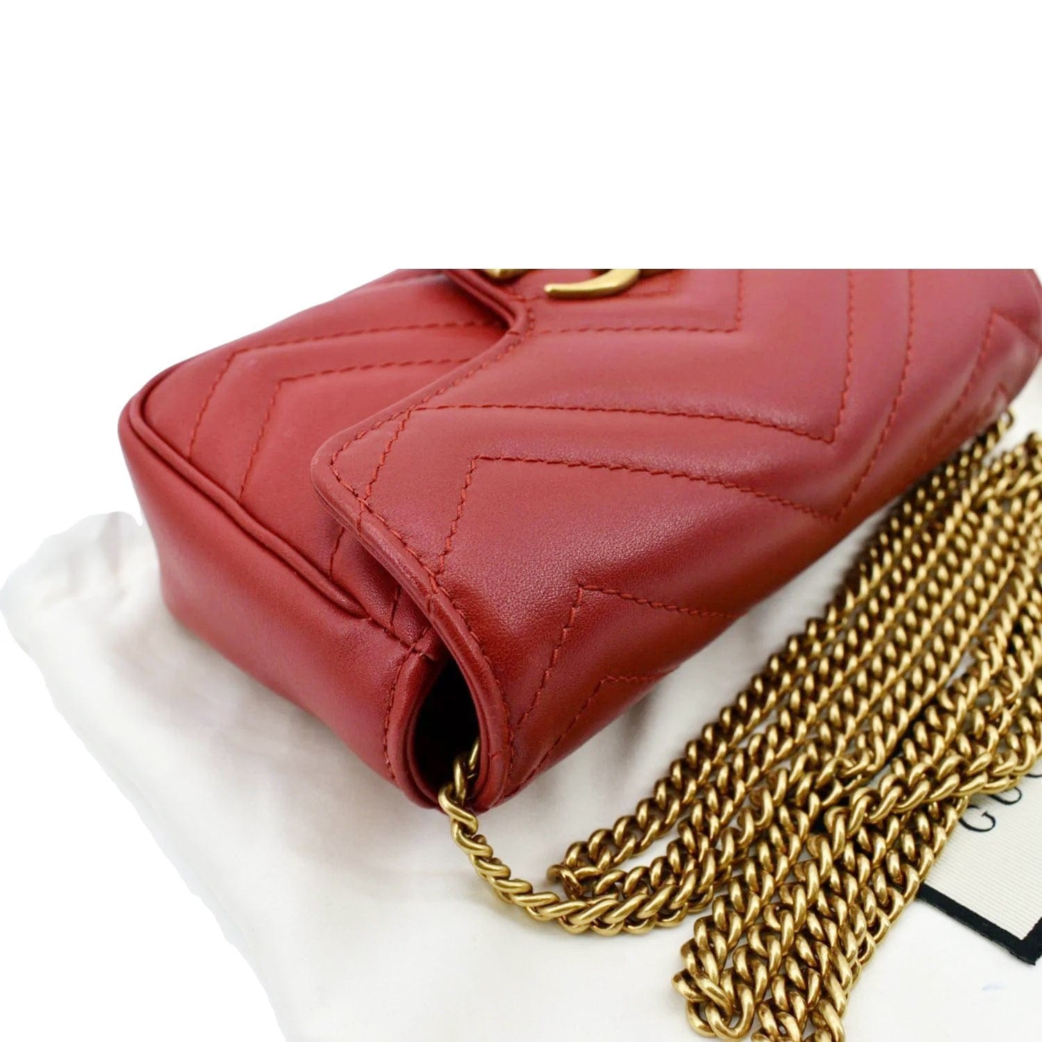 GUCCI Red Matelasse Leather Super Mini Marmont Crossbody Bag - The