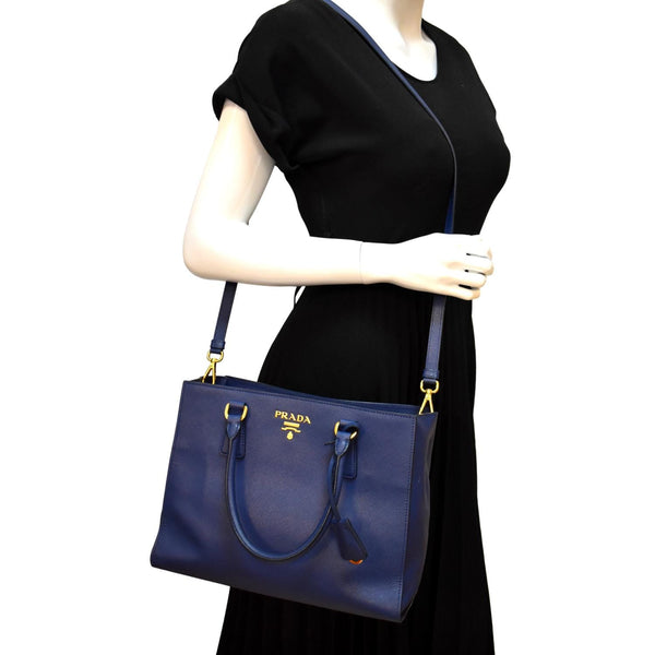 PRADA Saffiano Leather Tote Shoulder Bag Blue - Buy Now