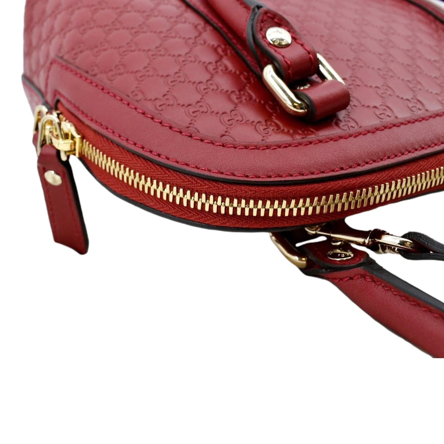 Gucci Mini Dome Microguccissima GG Leather Crossbody Top Handle Bag Red