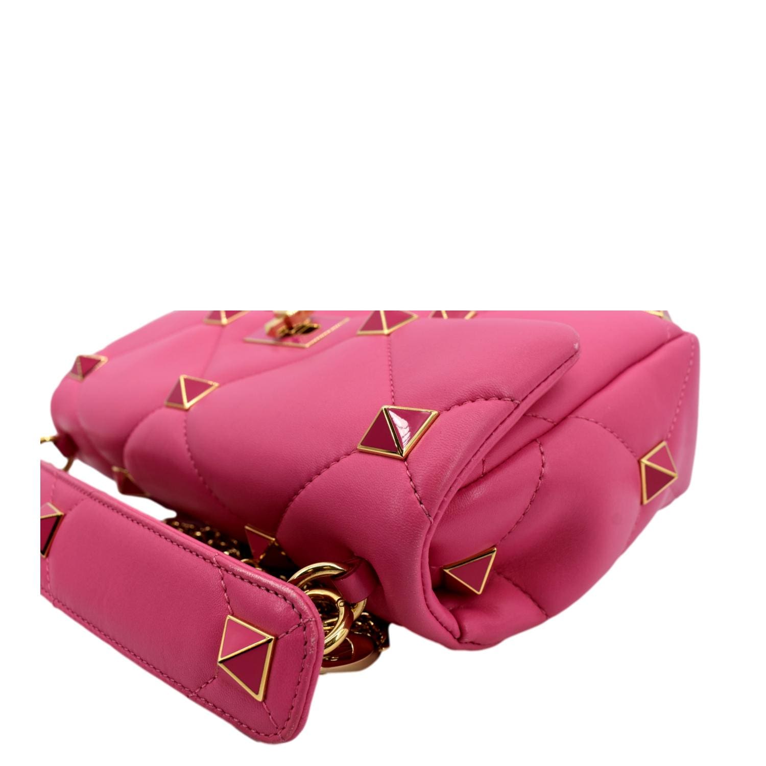 Valentino Pink Quilted Leather Roman Stud Medium Shoulder Bag