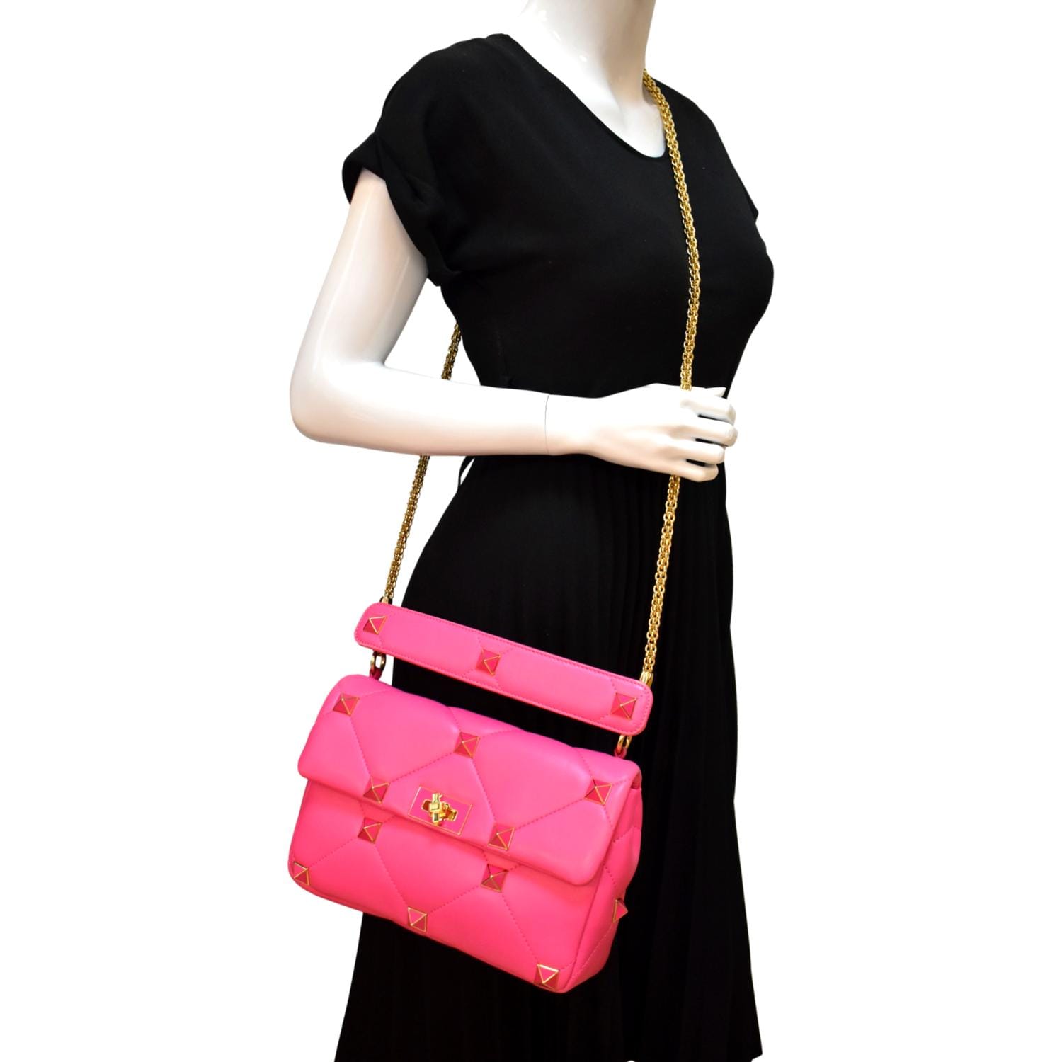Valentino Pink Leather Small Roman Stud Top Handle Bag Valentino