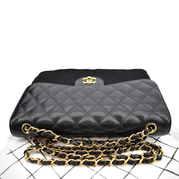 CHANEL Jumbo Double Flap Caviar Leather Shoulder Bag Black upper look