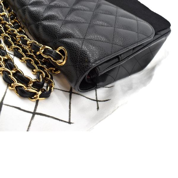 CHANEL Jumbo Double Flap Caviar Leather Shoulder Bag Black righyt corner look