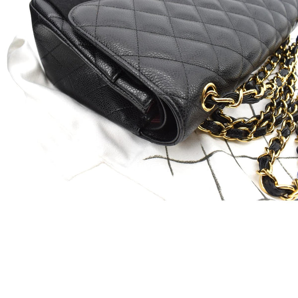 CHANEL Jumbo Double Flap Caviar Leather Shoulder Bag Black left corner look