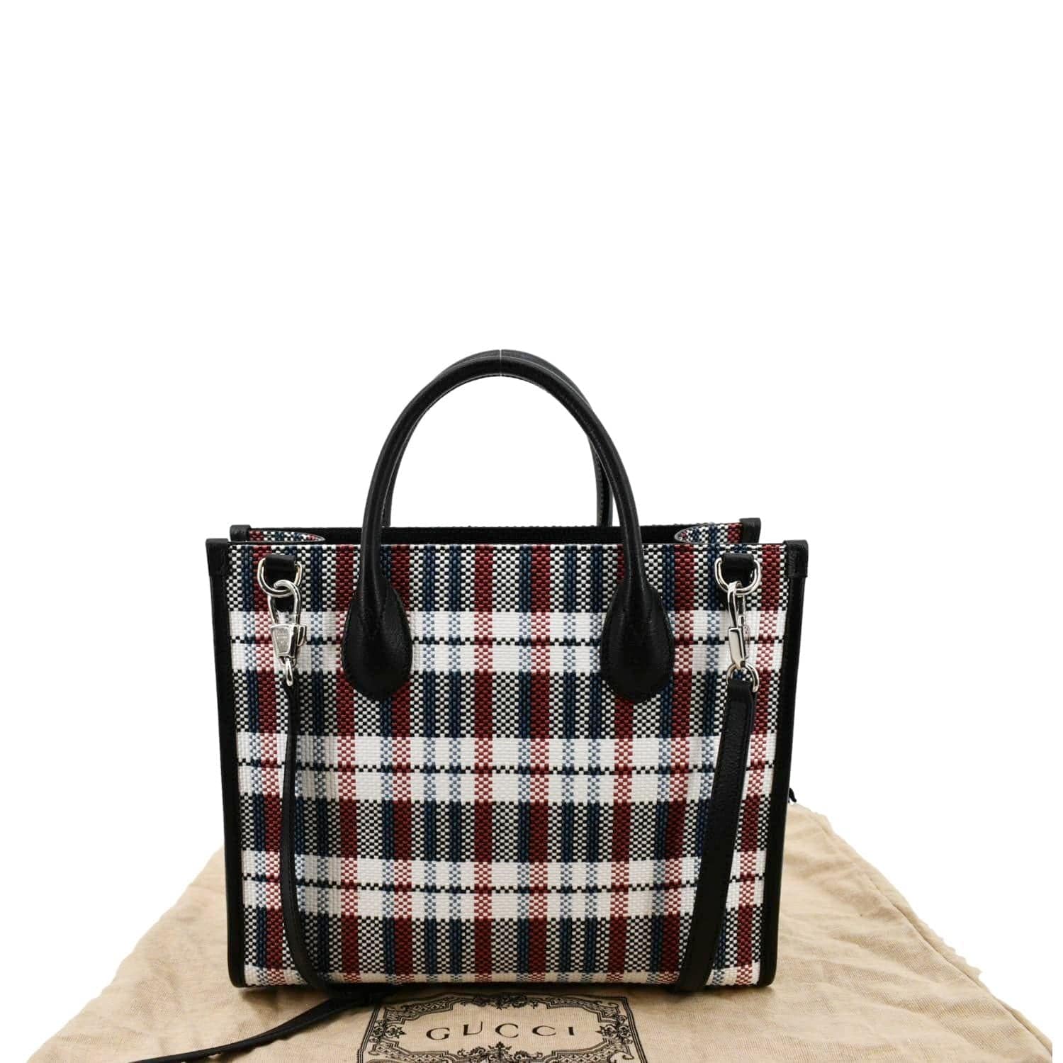 Gucci Iccug Checked Embroidered Canvas Tote Bag