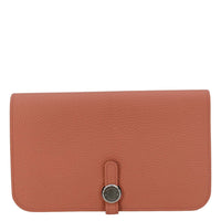 HERMES Dogon Duo Togo Leather Wallet Pink front look