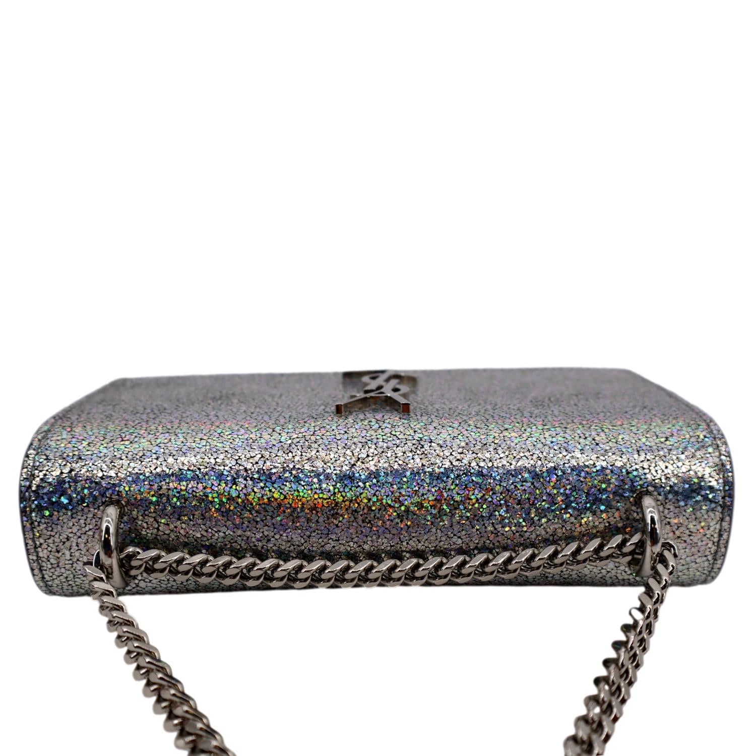 SAINT LAURENT Mini Sunset Crackle Metallic Silver Glitter Leather