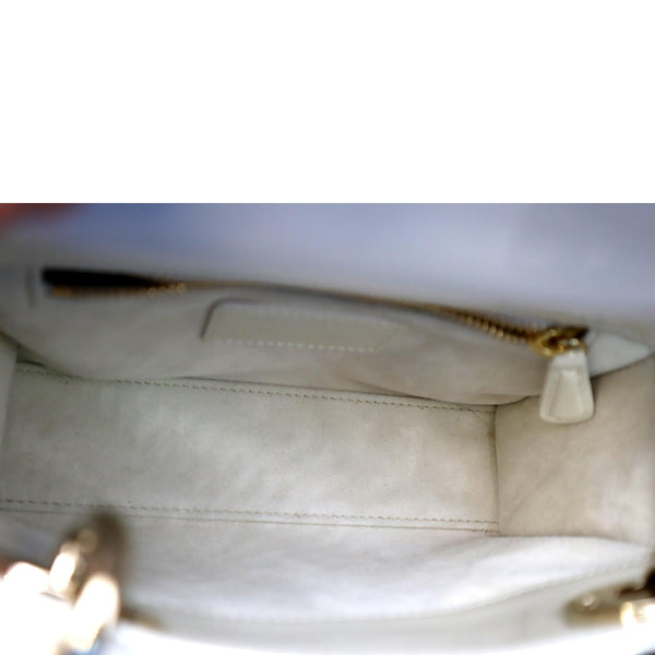 CHRISTIAN DIOR Mini Lady Dior Cannage Patent Leather Satchel Bag White