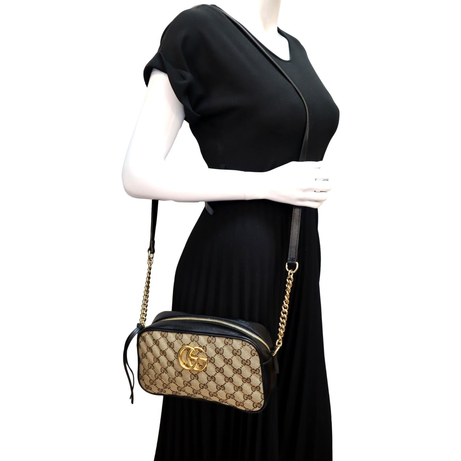 100% Authentic Gucci GG Marmont Mini Canvas & Leather Shoulder Bag