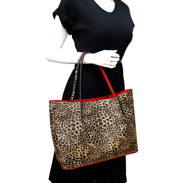 CHRISTIAN LOUBOUTIN Cabata Leopard Printed Leather Tote Bag Multicolor